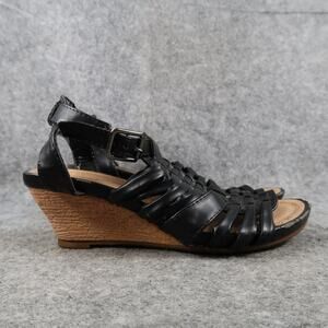 DbDk Fashion Shoes Womens 6.5 Sandals Wedge Buckle Ankle Strap Black Open Toe
